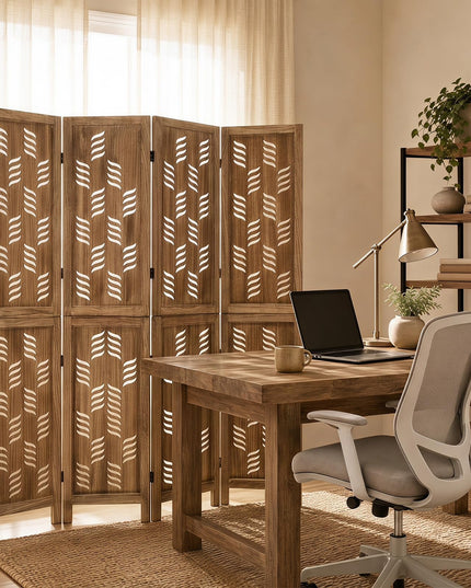 GIANTEX 4/6 Panel Folding Room Divider Wood Privacy Screen with Wave Cutout