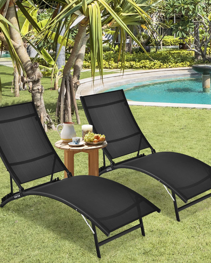 Giantex Outdoor Chaise Lounge Set of 2, Foldable Pool Lounge Chairs