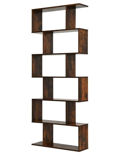Giantex Geometric Bookcase Rustic, Solid Wood S-Shaped Bookshelf