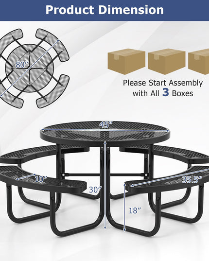 Giantex Round Picnic Table Set for 8 Persons, 45 Inch Outdoor Table and Bench Set with Umbrella Hole