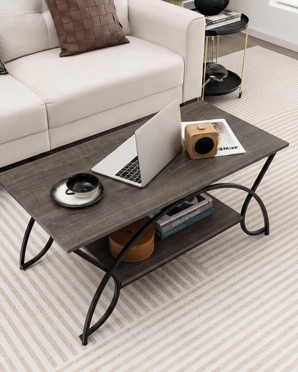 Giantex Table Basse en Bois de 39,5" avec Étagère de Rangement Ouverte et Cadre en Métal Finition Noire