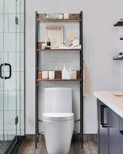 Giantex Over-The-Toilet Storage Shelf, 3-Tier Bathroom Space Saver with 3 Hooks (Rustic Brown)