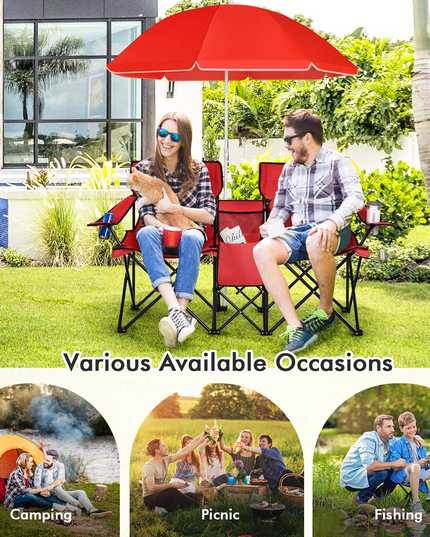 Giantex Camping Chairs Double Folding Chair with Canopy