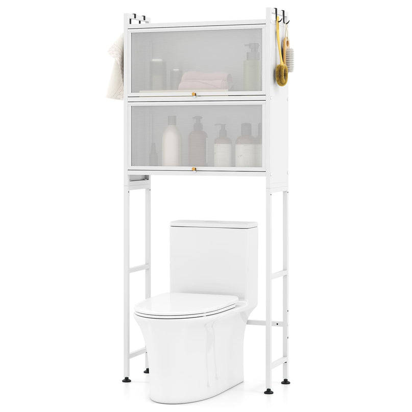Giantex Over The Toilet Storage Cabinet with 2 Flip-up Fluted Doors