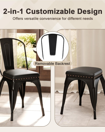 Giantex Metal Dining Chairs Set of 4 with Detachable Backrest & PU Leather Padded Seat
