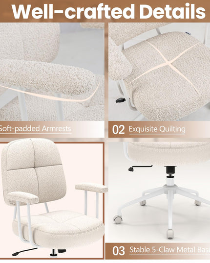 Giantex Mid Century Modren Office Chair, Faux Fur Desk Chair w/Armrest & Mid Back