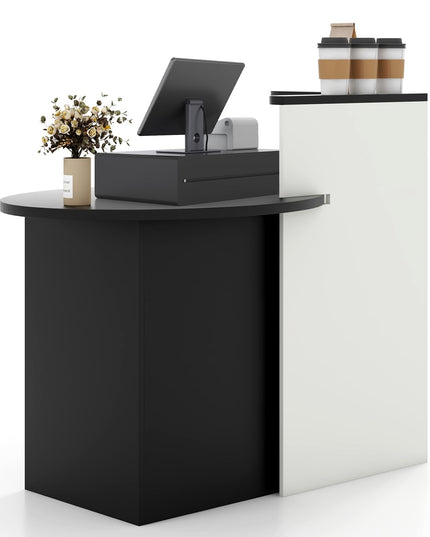 Giantex Reception Desk, Front Counter Desk with Lockable Drawer, Checkout Table with Round Tabletop