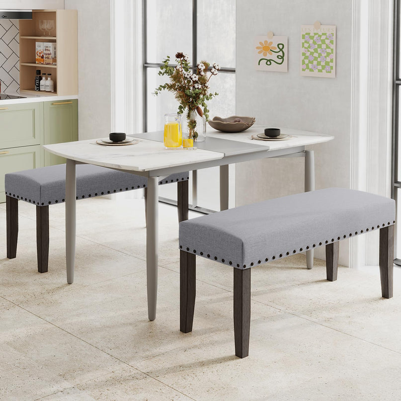 Giantex 42.5” Upholstered Entryway Bench, Set of 1/2 Dining Bench with Nailhead Trim