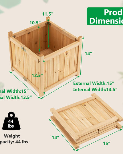 Giantex 15” Planter Raised Garden Bed - Wooden Planting Box, Outdoor Folding Square Planter