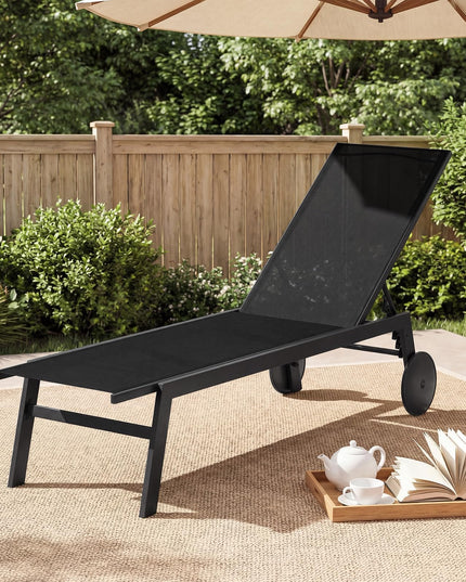 Giantex Patio Lounge Chair with Wheels | Sun Tanning Chair with Adjustable 6-Position Backrest