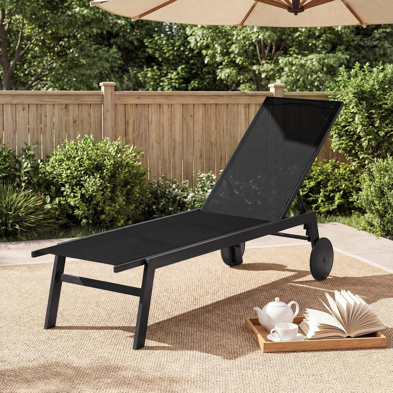 Chaise longue de patio Giantex à roulettes | Chaise longue de bronzage avec dossier réglable à 6 positions