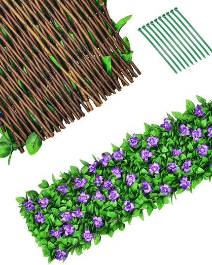 Expandable Fence with Leaves, 6.5ft Privacy Screen Decorative Fake Ivy Fencing Panel