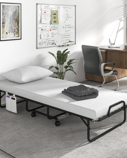Giantex Folding Bed with Mattress and Top Pillow, Cot Portable Guest Bed w/Metal Frame, 75" x 31"