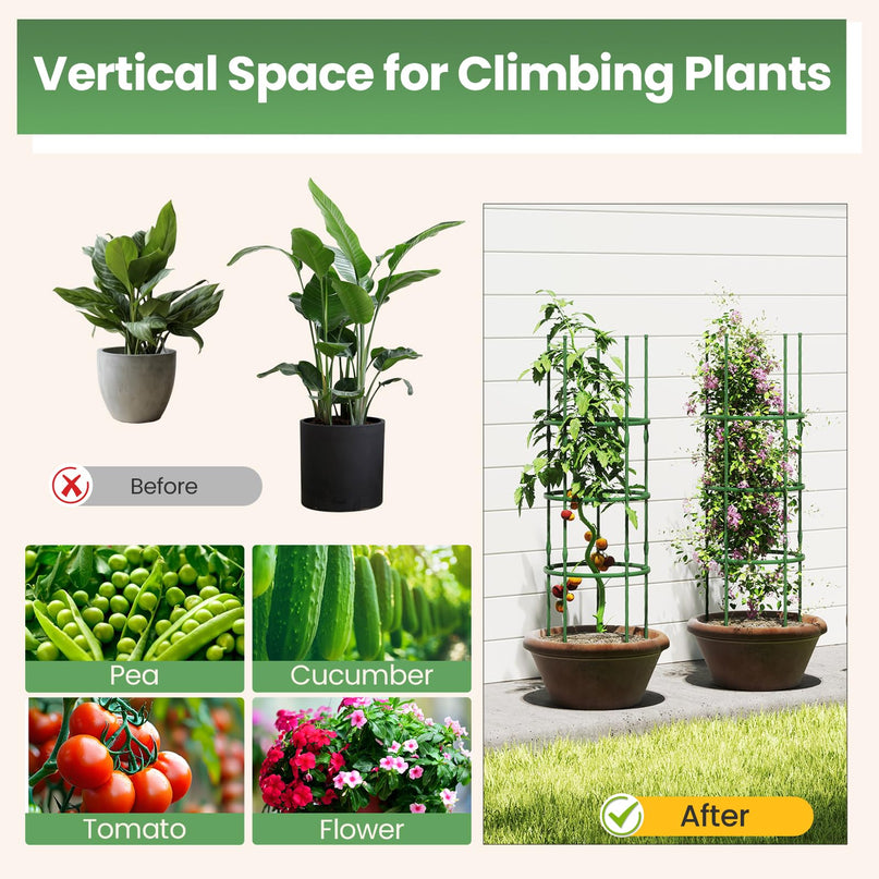 Giantex 3-Pack Tomato Cages 60.5”Hx20” PE-Coated Metal Plant Cages & Supports