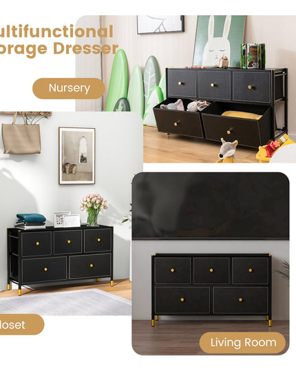 Giantex Dresser for Bedroom with 5 Storage Drawers - Fabric Dresser Tower with Metal Frame, Fabric Bins