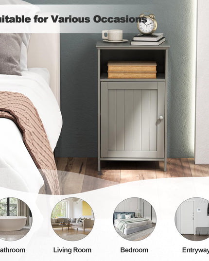 Giantex Bathroom Floor Storage Cabinet - Side Cabinet with Open Compartment, 3-Position Adjustable Shelf