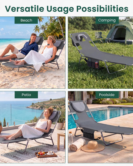 Giantex Folding Tanning Chair with Face Hole& 5-Position Adjustable Backrest (1/2)