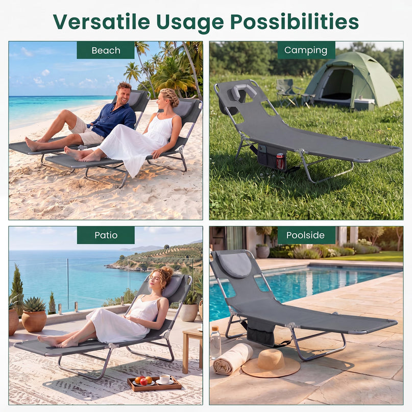 Giantex Folding Tanning Chair with Face Hole& 5-Position Adjustable Backrest (1/2)