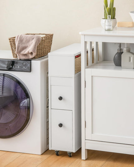 Giantex Small Bathroom Storage Cabinet - Slim Bathroom Organizer with Wheels, 2 Drawers, 2 Baskets