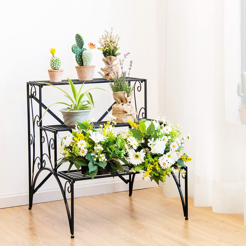 Giantex 3 Tier Metal Plant Stand for Outdoor Porch Garden Patio Balcony