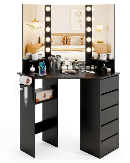 CHARMAID Corner Vanity Desk with Mirror and Lights