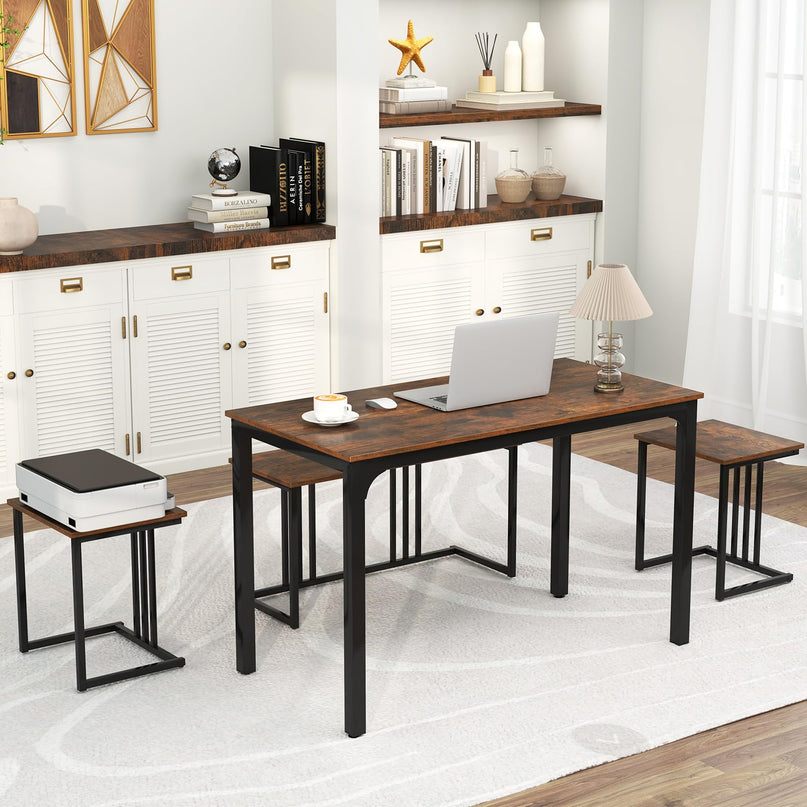 Giantex Dining Table Set for 4 Industrial Kitchen Table 2 Chairs Stool & Bench