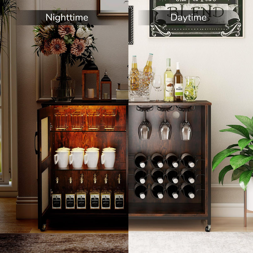 Giantex Wine Bar Cabinet with LED Light for Dining Room Living Room