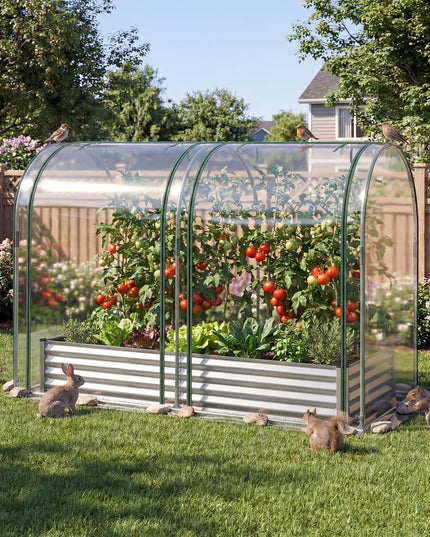 Giantex 6x3x1 FT Outdoor Galvanized Raised Garden Bed with Greenhouse Cover