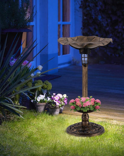 Giantex Bird Bath for Outside, 30 inch Solar Lighted Bird Bath and Feeder with Flower Planter