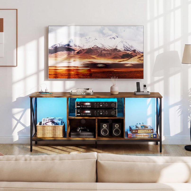 Giantex TV Stand with LED Lights & Power Outlets for 65 Inch TV