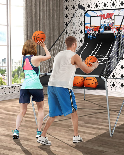 Foldable Basketball Arcade Game, 8 Game Options, Electronic Double Shot 2 Player w/ 4 Balls and LED Scoring System