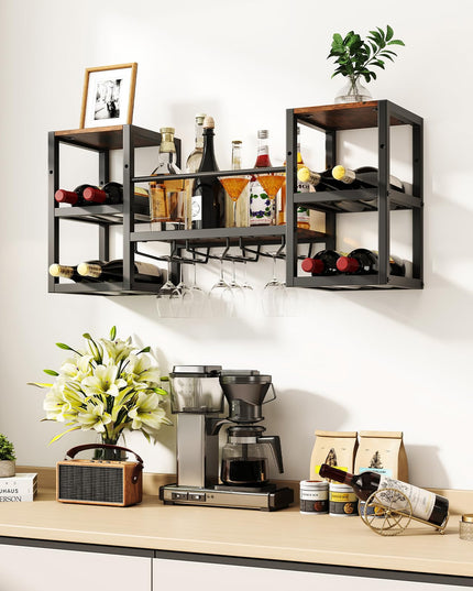 Giantex Wine Rack Wall Mounted with 3 Glass Holders