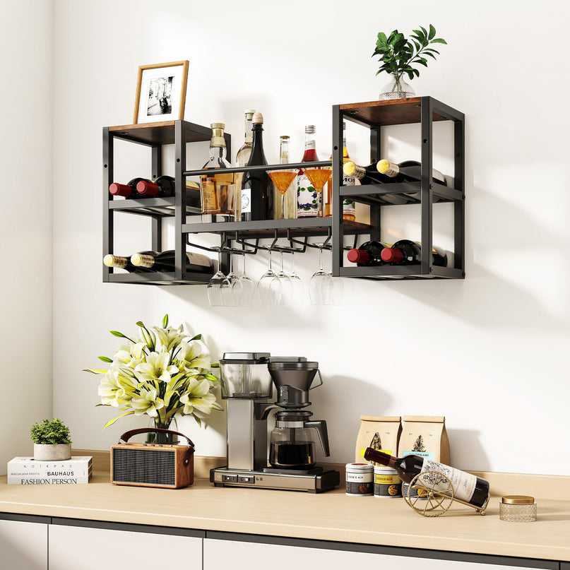 Giantex Wine Rack Wall Mounted with 3 Glass Holders