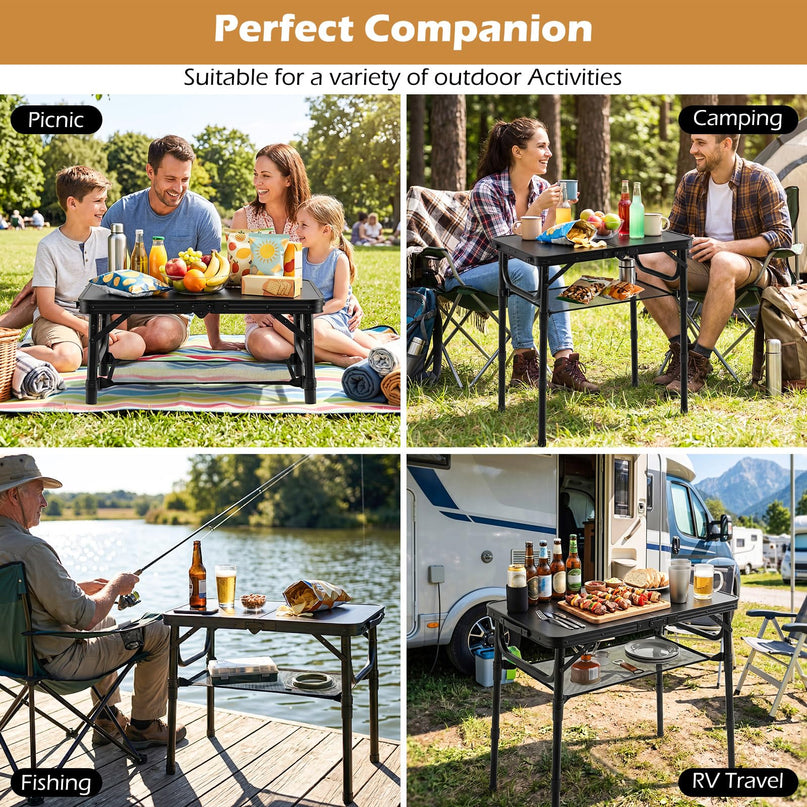 Giantex 2 FT Folding Portable Aluminum Small Picnic Table with Storage Net & Carry Handle