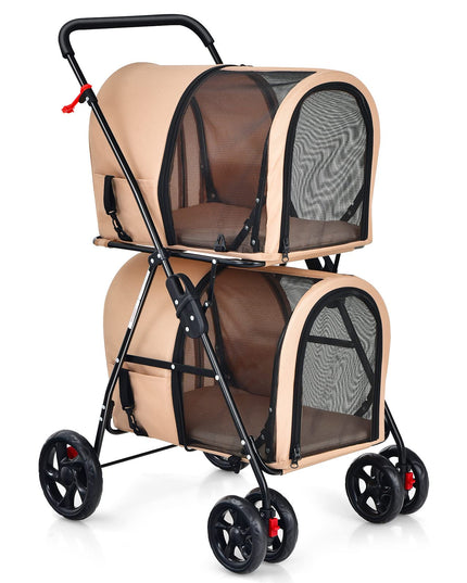 Double Pet Stroller with 2 Detachable Carrier Bags, 4 Lockable Wheels Cat Stroller