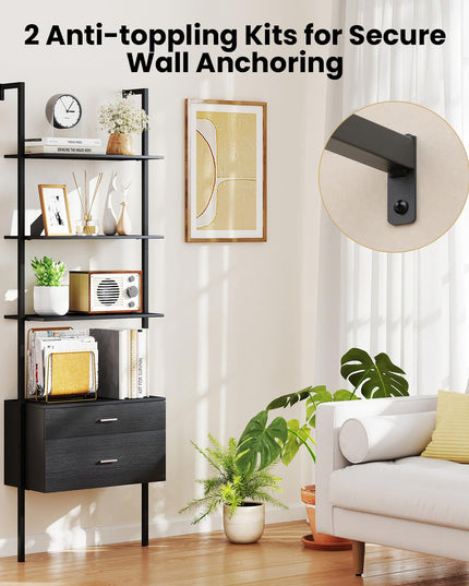 Giantex 6 Tier Ladder Bookcase with 2 Drawers for Living Room