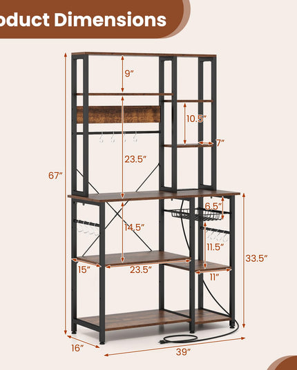 Giantex Large Bakers Rack with Power Outlet 6-Tier Microwave Stand with Wire Basket