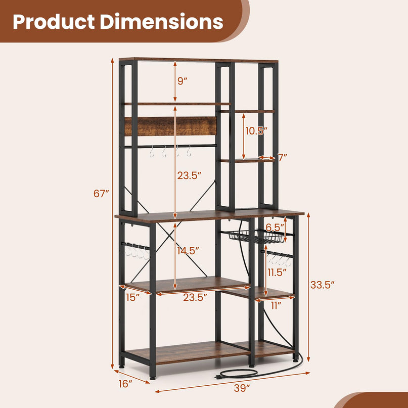 Giantex Large Bakers Rack with Power Outlet 6-Tier Microwave Stand with Wire Basket