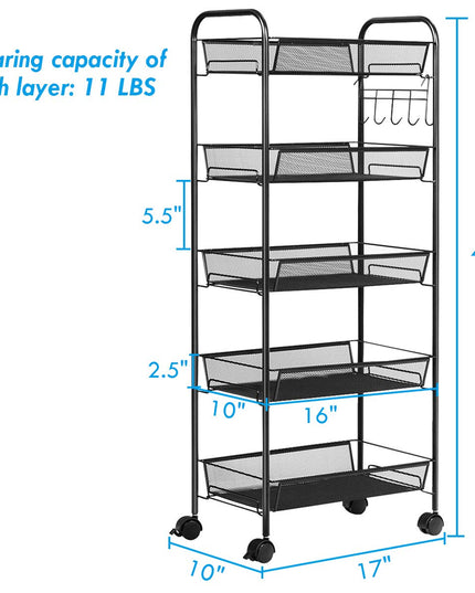 Giantex 5-Tier Storage Cart Rolling Trolley Organizer Utility Cart with Lockable Wheels