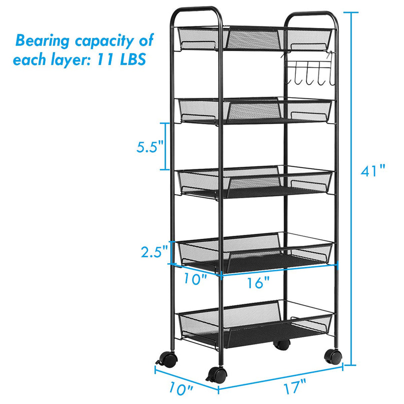 Giantex 5-Tier Storage Cart Rolling Trolley Organizer Utility Cart with Lockable Wheels