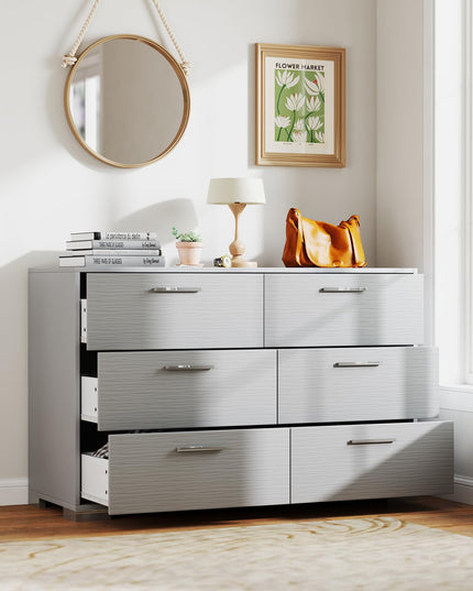 Giantex Storage Cabinet with 6 Drawers, Metal Legs & Handles, Anti-Toppling Devices, Grey