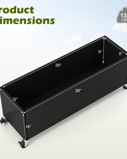 GIANTEX Wicker Raised Garden Bed w/Wheels for Vegetable Flower Herb Porch Balcony