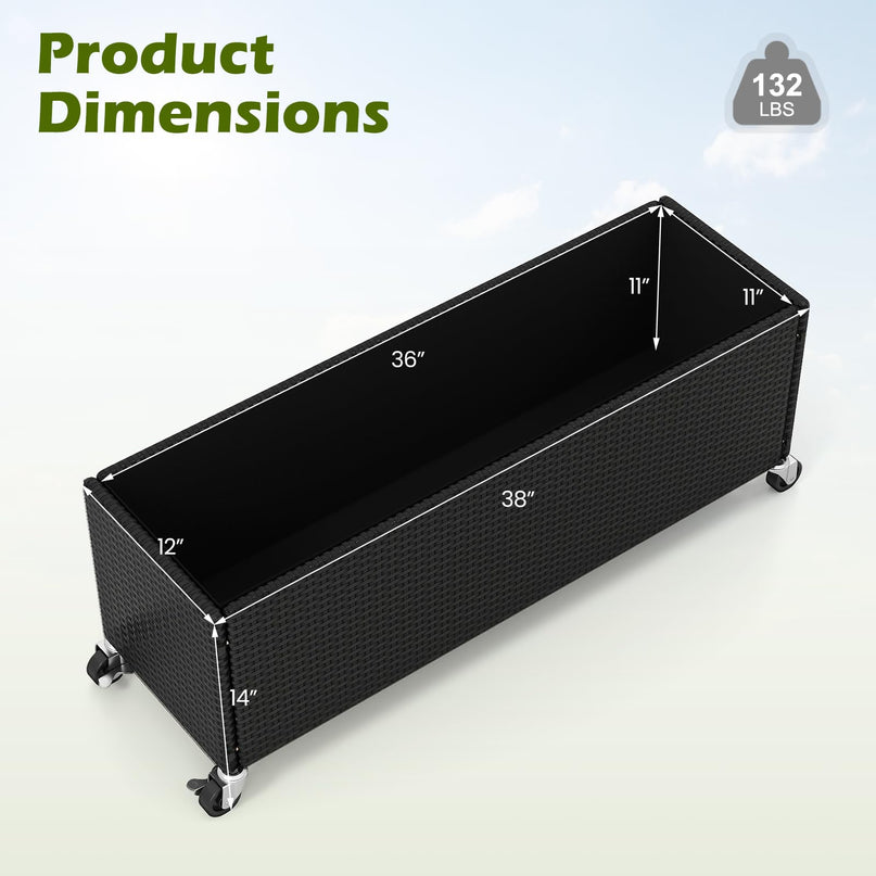 GIANTEX Wicker Raised Garden Bed w/Wheels for Vegetable Flower Herb Porch Balcony
