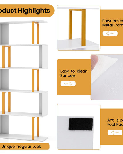 Giantex 5-Tier Geometric Bookcase Freestanding Display Shelf Rack