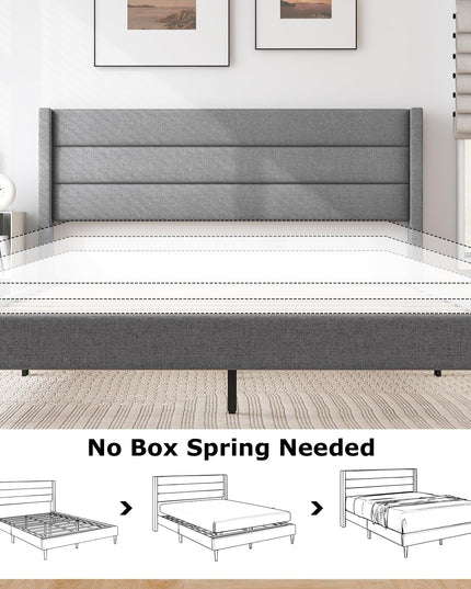 Giantex Bed Frame, Modern Linen Upholstered Platform Bed with Wingback Headboard