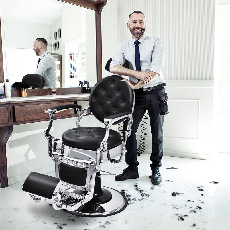 Giantex Vintage Barber Chair, 360-degree Swivel Reclining Salon Chair for Hair Stylist