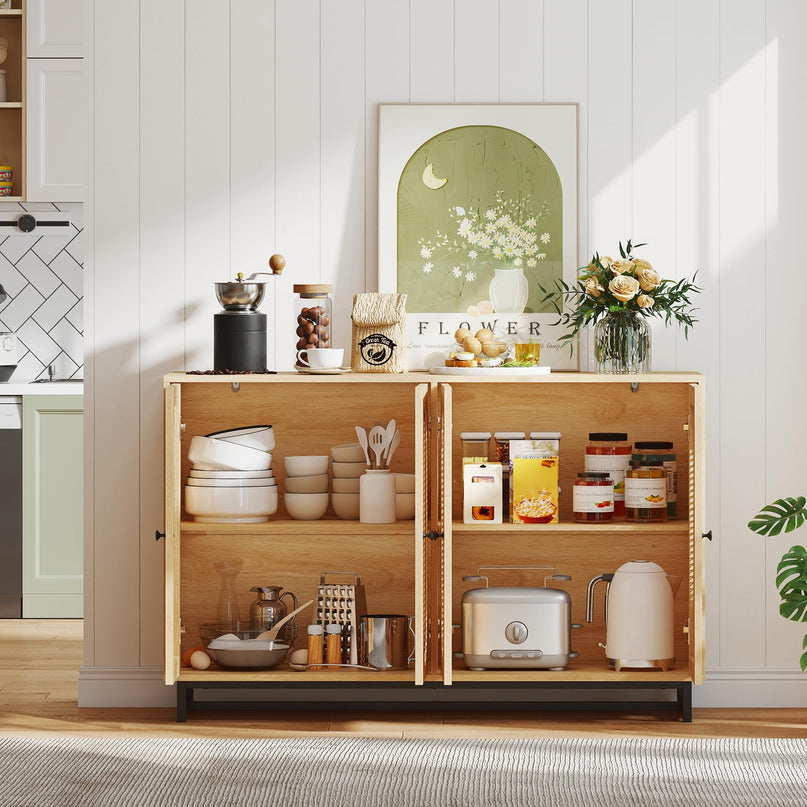 Giantex Large PE Rattan Storage Cabinet with 4 Doors and Adjustable Shelves