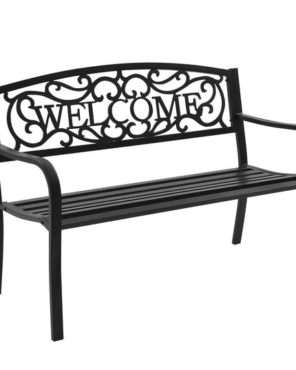 Giantex Garden Bench, Antique Metal Outside Bench w/Warm Welcome Pattern