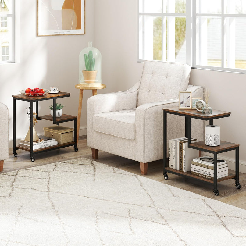 Giantex 3 Tier Side Table with Wheels for Living Room Bedroom Office