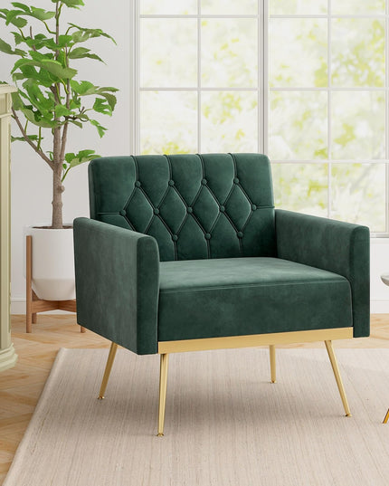 Giantex Modern Velvet Accent Chair Set of 1/2, Mid-Century Upholstered Single Sofa Chair w/Button Tufted Back